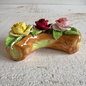 Vintage Staffordshire Porcelain Bone China Flowers on Log